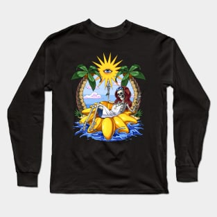 Hippie Skeleton Sunflower Float Long Sleeve T-Shirt